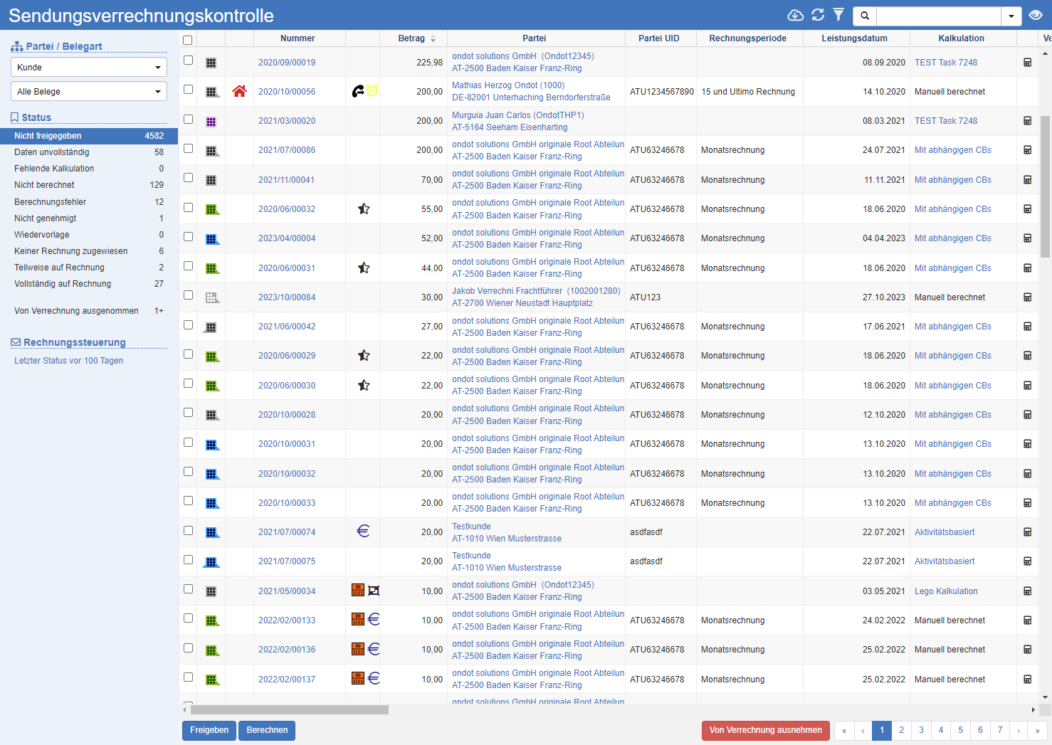 Sendungs - Verrechnungskontrolle