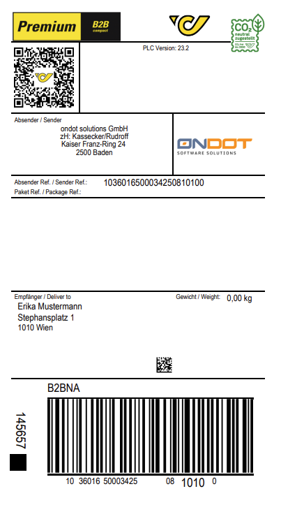 Transportetikett Beispiel