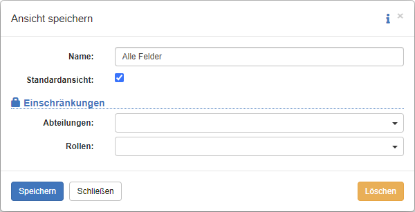 Ansicht speichern Dialog