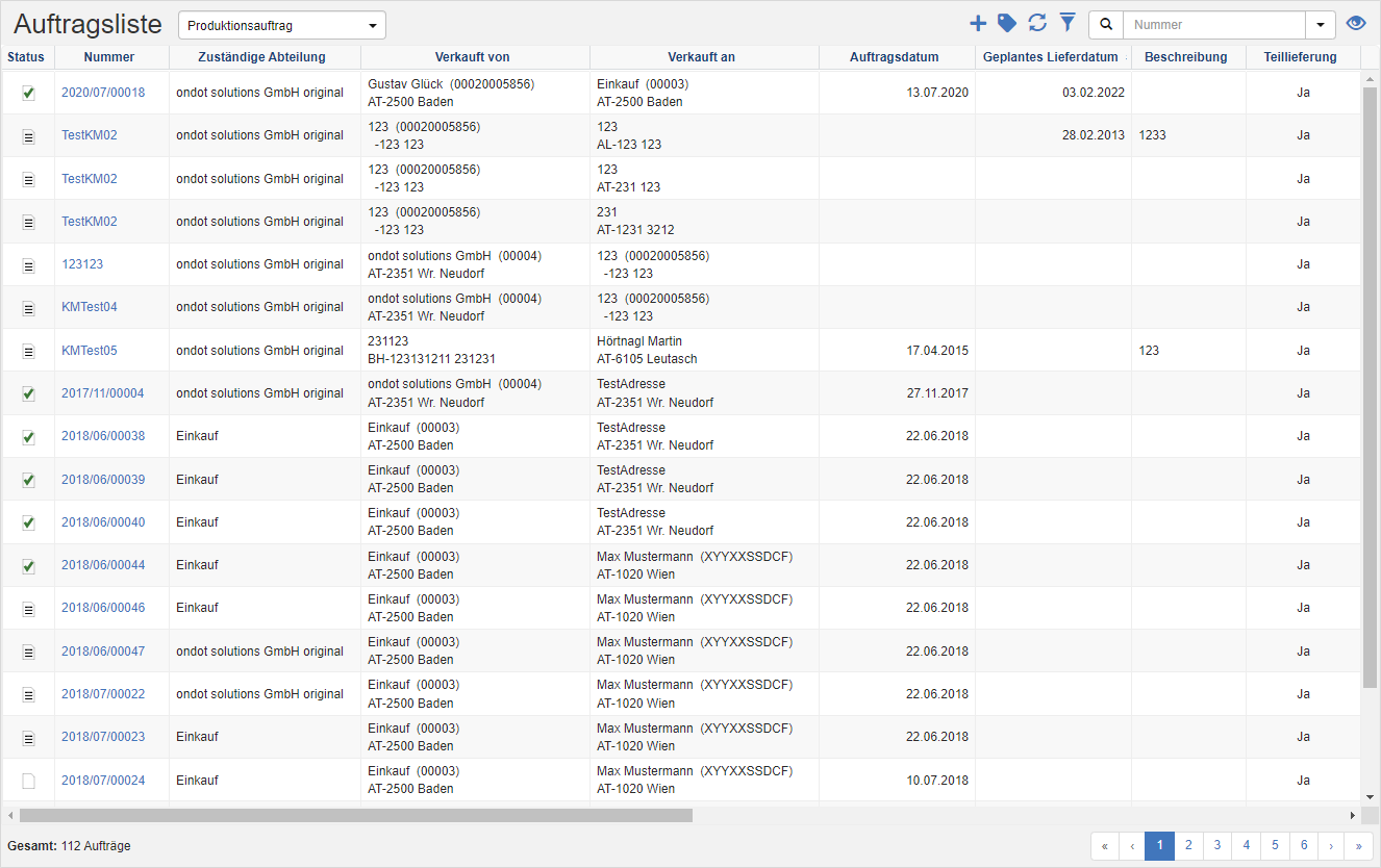 Liste der Produktionsaufträge