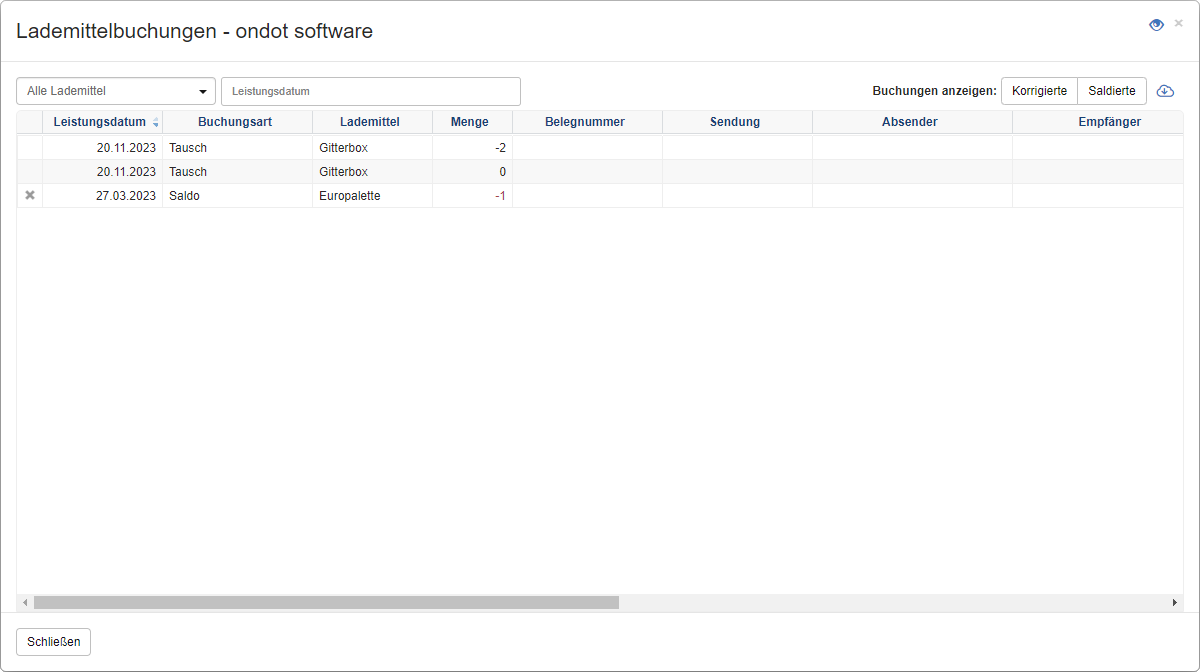 Lademittel-Buchungen