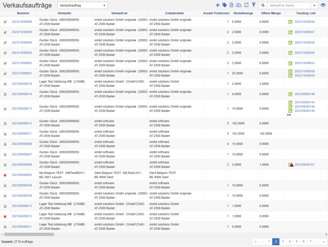 Liste der Verkaufsaufträge