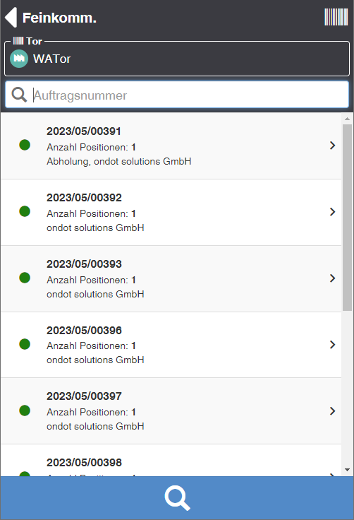 Feinkommissionierung - Auftrag auswählen