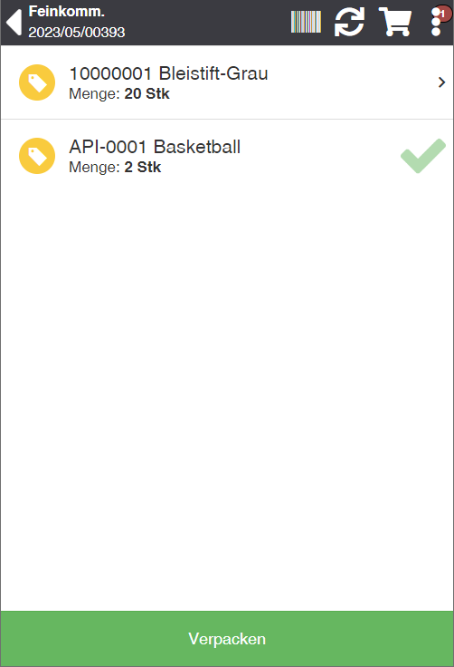 Feinkommissionierung - Auftragspositionen