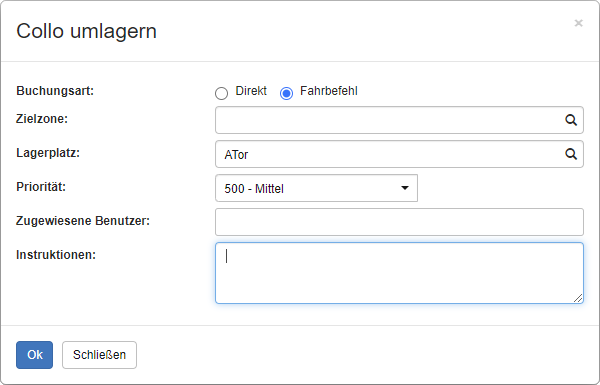 Collo mit Fahrbefehl umlagern Collo mit Fahrbefehl umlagern