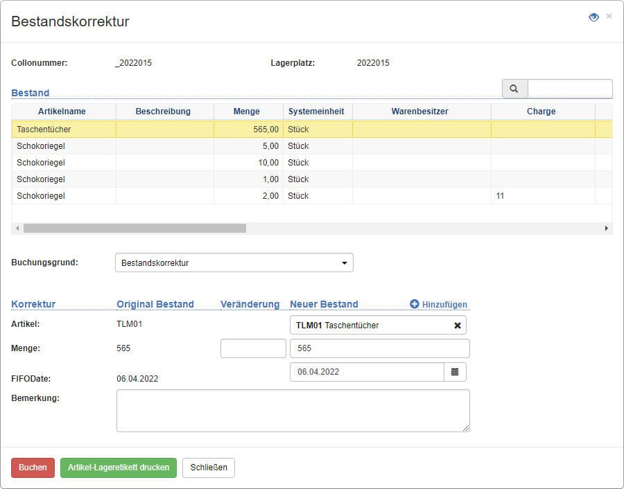 Bestandskorrektur Bestandskorrektur
