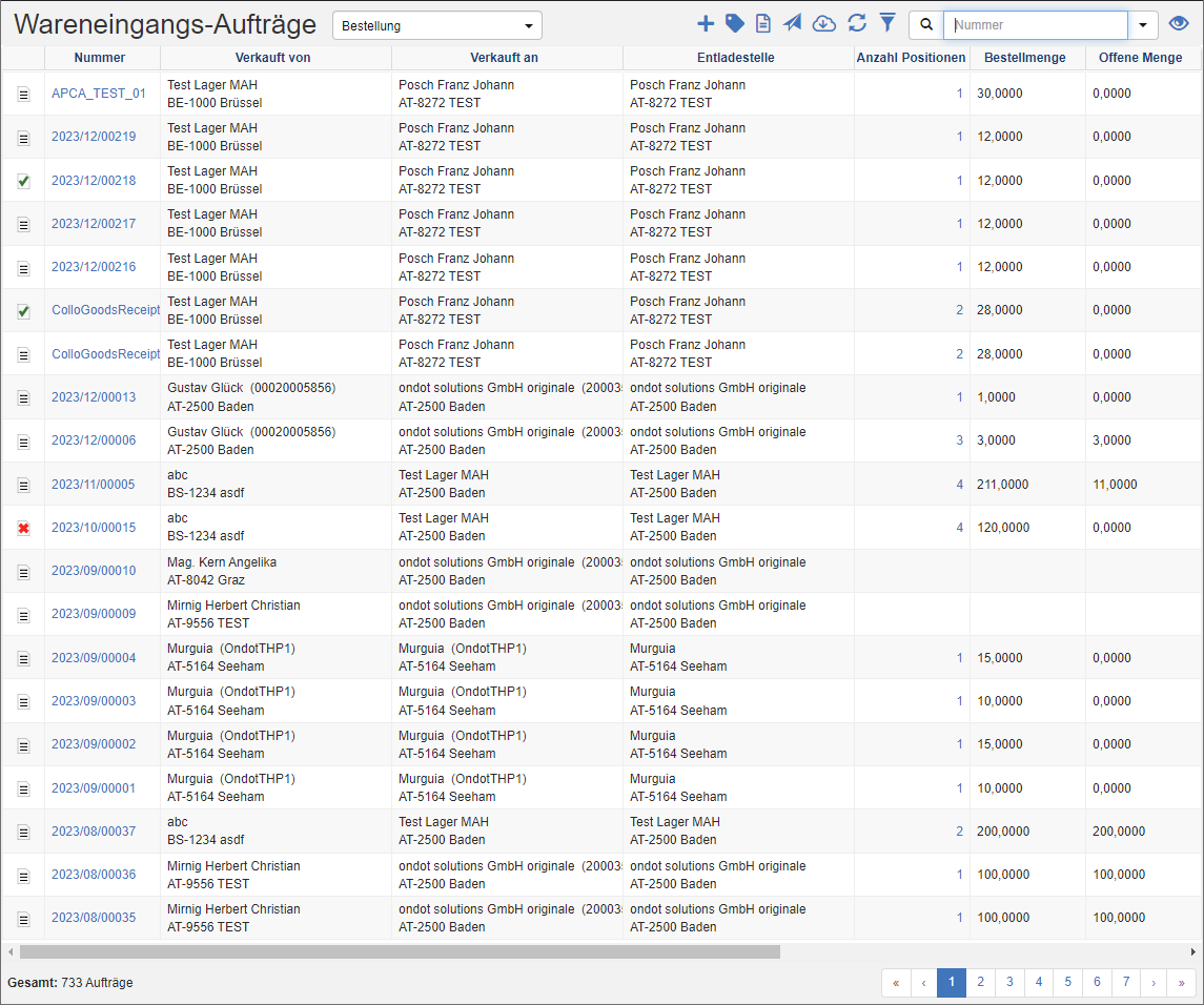 Liste der Wareneingangsaufträge