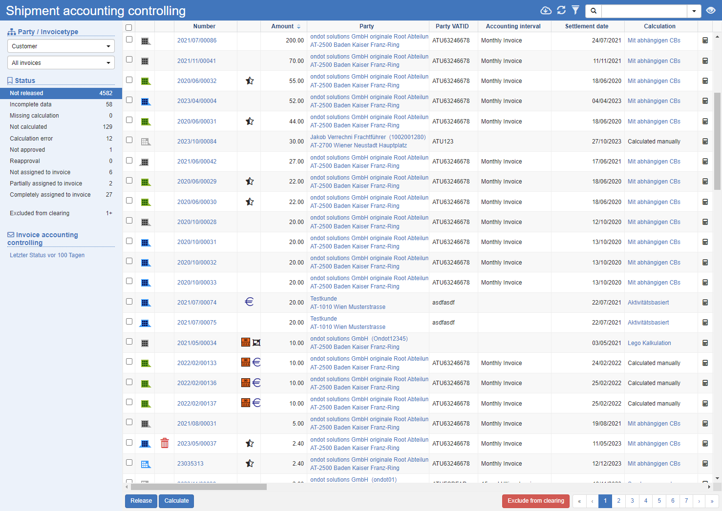 Shipment - Clearing Control