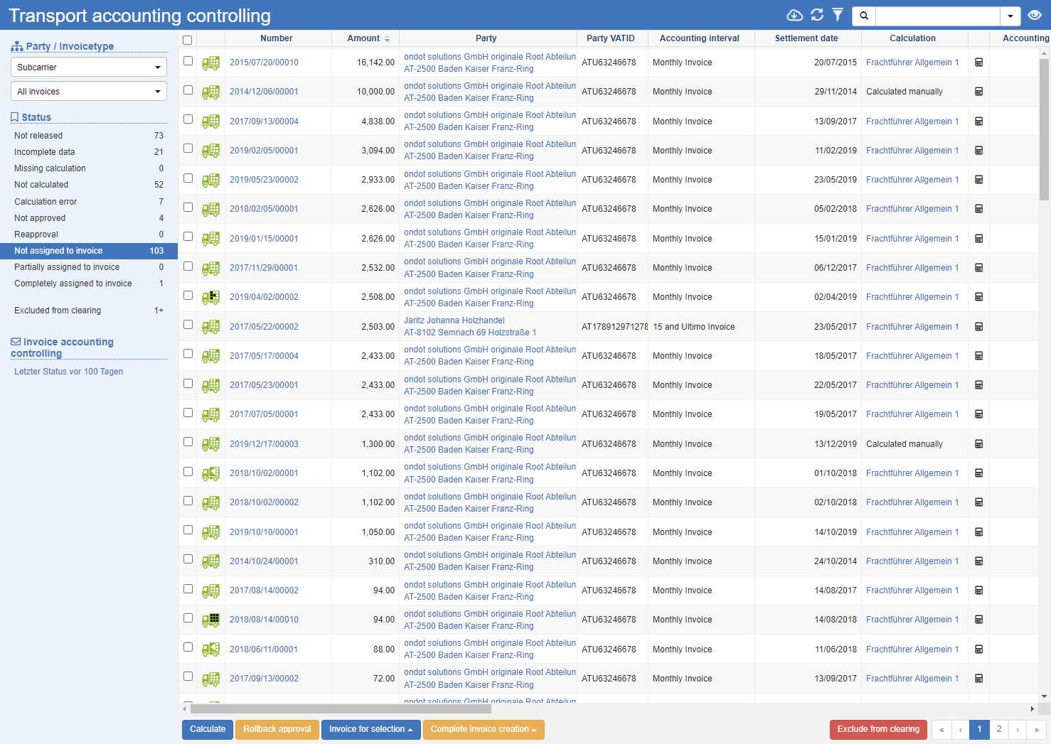 Transport - Clearing Control