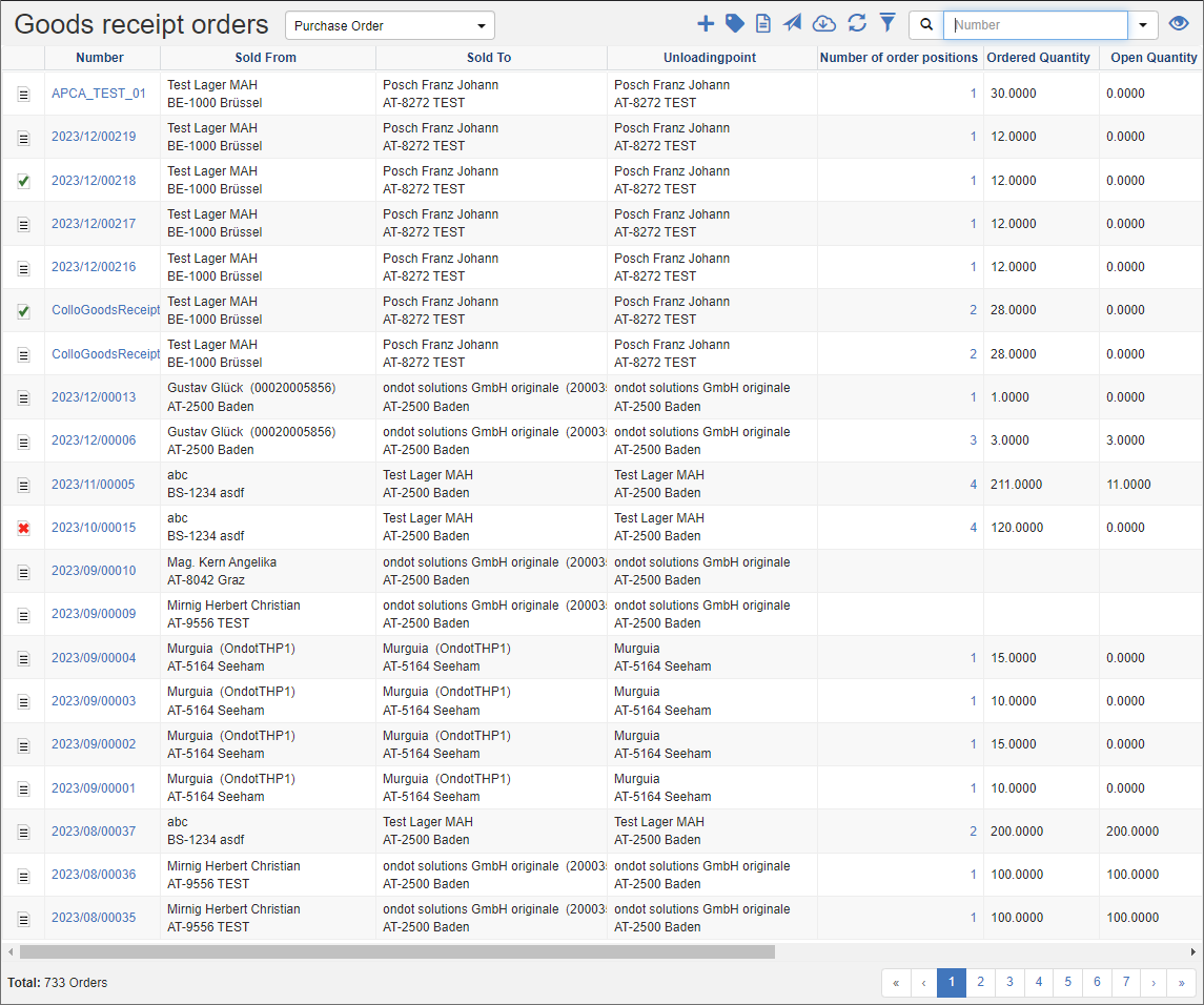 List of Goods Receipt Orders